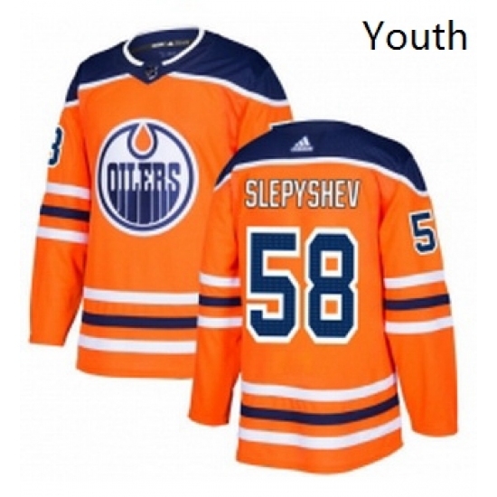Youth Adidas Edmonton Oilers 58 Anton Slepyshev Authentic Orange Home NHL Jersey
